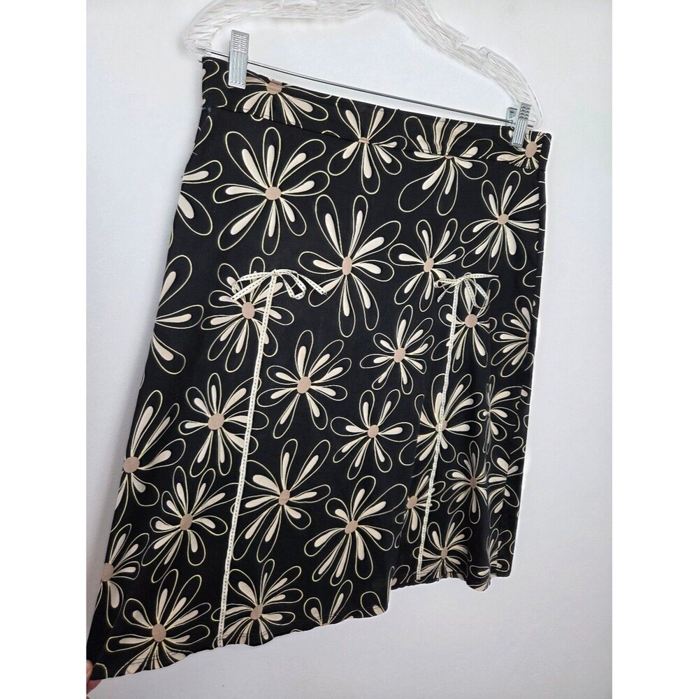 Floral Knee Skirt Black Abstract Ribbon Twee Y2K 90s Twee Cutesy Lolita Coquette